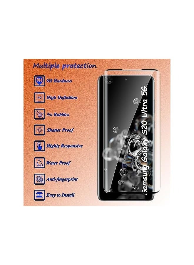 جي تيك [عبوتان + عبوتان] واقي شاشة من الزجاج المقسى متوافق مع هاتف Galaxy S20 Ultra والكاميرا، بدون فقاعات، صلابة 9H، مضاد للخدش، منحني ثلاثي الأبعاد، واقي شاشة عالي الدقة لهاتف Galaxy S20 Ultra - Image 2