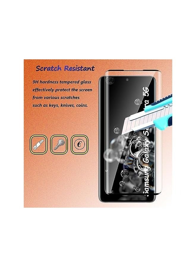 جي تيك [عبوتان + عبوتان] واقي شاشة من الزجاج المقسى متوافق مع هاتف Galaxy S20 Ultra والكاميرا، بدون فقاعات، صلابة 9H، مضاد للخدش، منحني ثلاثي الأبعاد، واقي شاشة عالي الدقة لهاتف Galaxy S20 Ultra - Image 3