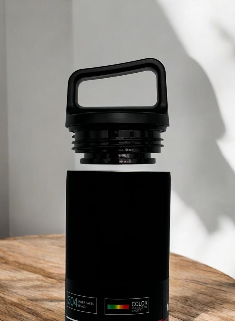 QSHOP QSHOP®500ml Insulated Hot Beverage Bottle, Travel Thermos for Coffee and Hot Drinks, Twist Lid and Handle for Commute, Travel, Picnics (Black)  - Image 2