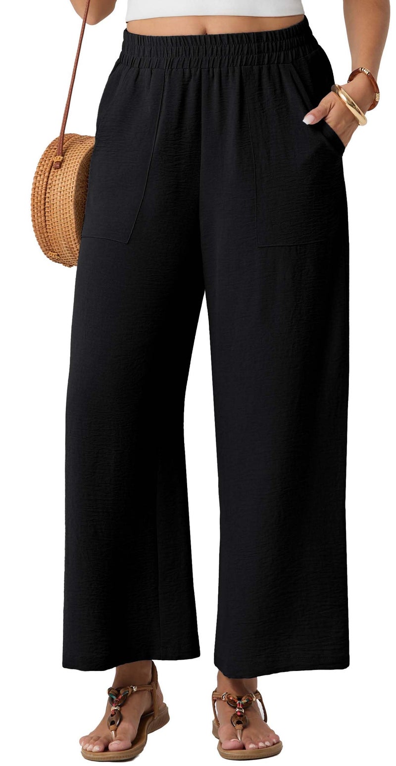 GRECERELLE Black Linen Pants Women Wide Leg Palazzo Pants for Women Black-L Versatile Everyday Essential Trousers for Casual Travel Date Night Effortless Style - Image 5