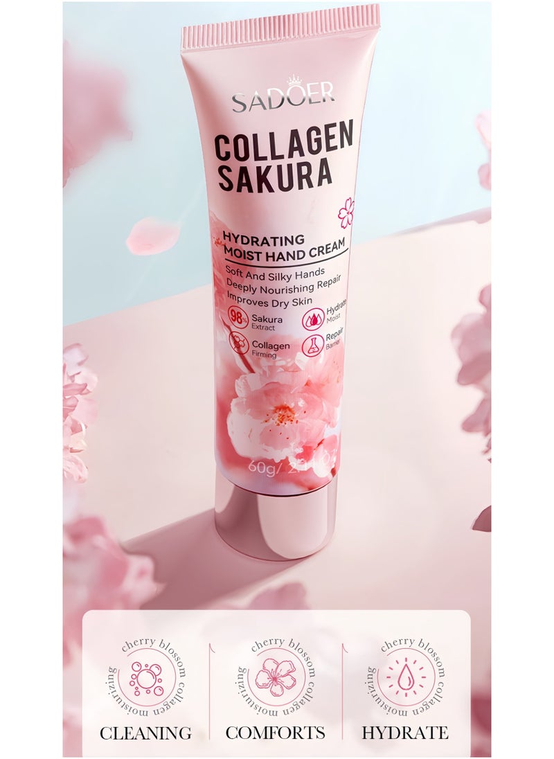 SADOER Sakura Collagen Hand Cream,Fast Absorbing Anti Ageing Hand Cream, Hydrates And Moisturizes The Skin Of Hands, Removes Wrinkles And Dullness 60g - Image 4