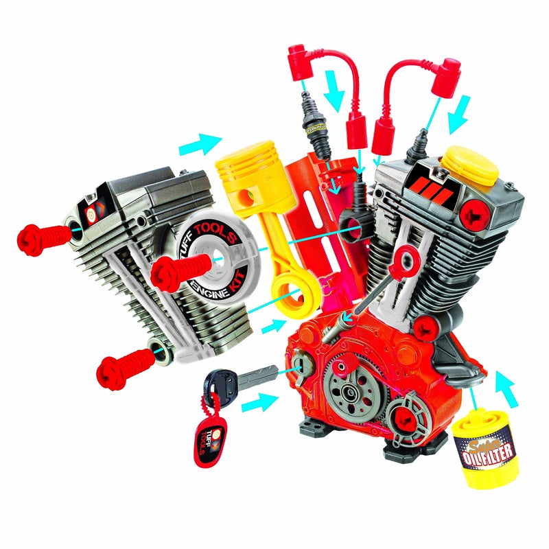 Lanard Tuff Tools: Engine Overhaul - 25 pc Playset, Lights & Sounds, Motorcycle Engine Building Set, Realistic Mechanic Toy, Kids Ages 3+ - Image 4