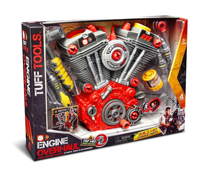 Lanard Tuff Tools: Engine Overhaul - 25 pc Playset, Lights & Sounds, Motorcycle Engine Building Set, Realistic Mechanic Toy, Kids Ages 3+ - Image 5