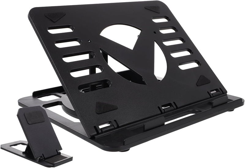 Portable Folding Laptop Stand with Rotating Plastic Holder and Desk Riser for Cooling, Adjustable Height Notebook Bracket, Black for Home and Office Use - Image 1