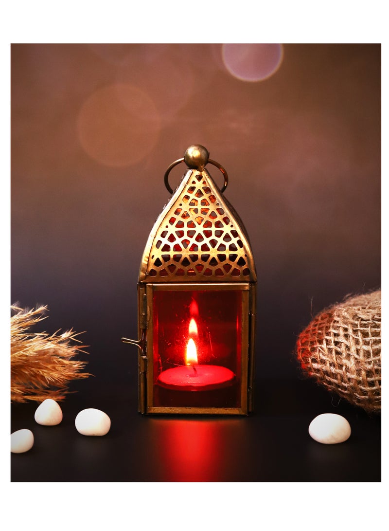 HILALFUL Handmade Lantern, Small | Suitable for Living Room, Bedroom and Outdoor | Perfect Festive Gift for Home Decoration in Ramadan, Eid, Birthdays, Weddings, Housewarming | Made of Iron | Red - Image 1
