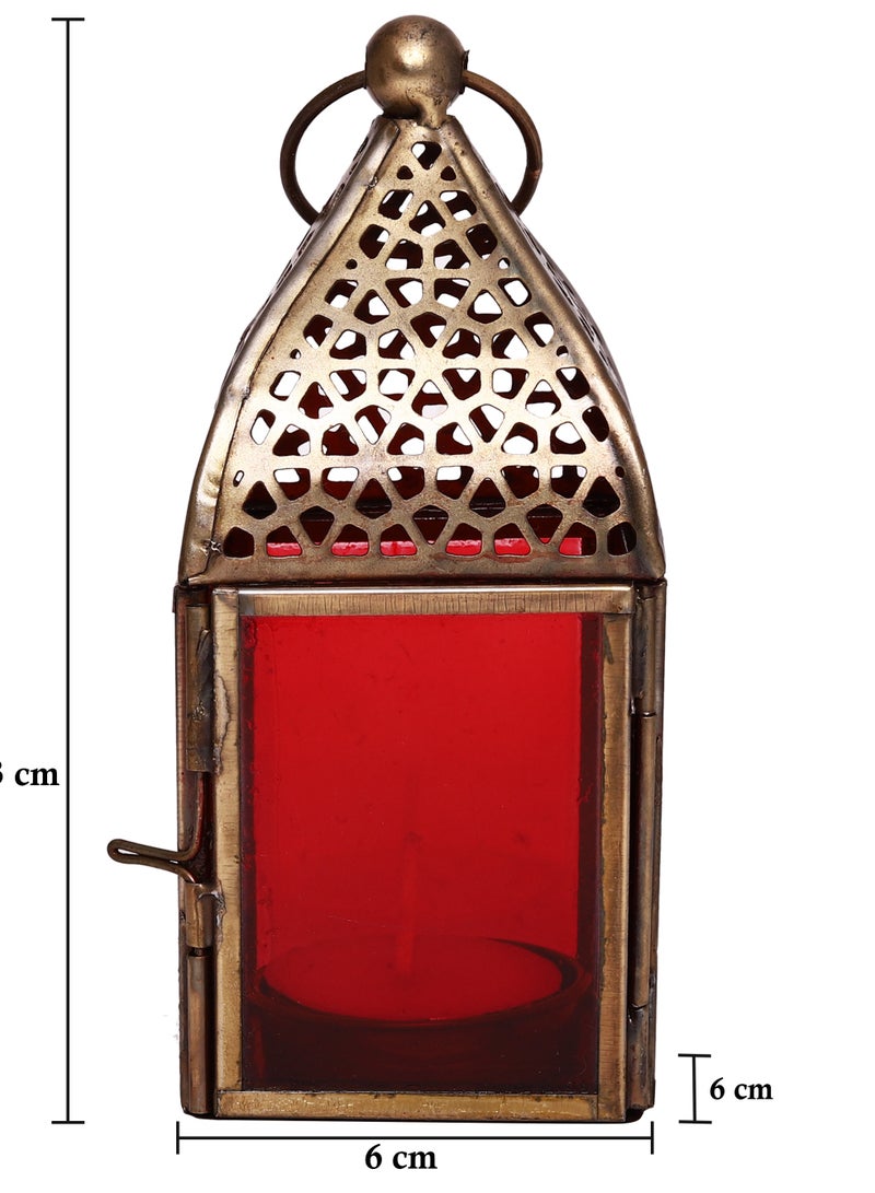 HILALFUL Handmade Lantern, Small | Suitable for Living Room, Bedroom and Outdoor | Perfect Festive Gift for Home Decoration in Ramadan, Eid, Birthdays, Weddings, Housewarming | Made of Iron | Red - Image 2
