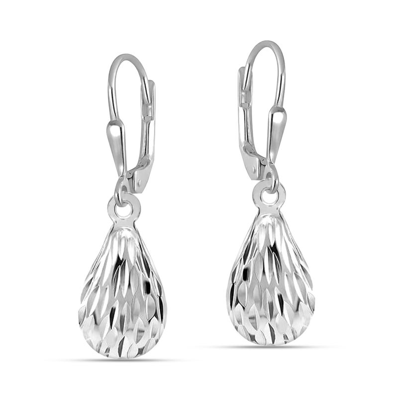 LeCalla 925 Sterling Silver Teardrop Earrings Jewelry | Lightweight Diamond-Cut Leverback Oval Drop Dangle Earrings for Women - 30mm - Image 1