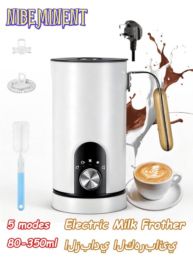 NIBEMINENT Electric Milk Frother Steamer Milk Foamer 5 in 1 Multifunctional Hot Cold Milk Foam Maker 460W Automatic Quiet Milk Warmer Latte Cappuccinos Hot Chocolate White - Image 1