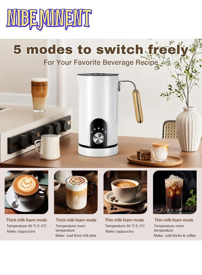 NIBEMINENT Electric Milk Frother Steamer Milk Foamer 5 in 1 Multifunctional Hot Cold Milk Foam Maker 460W Automatic Quiet Milk Warmer Latte Cappuccinos Hot Chocolate White - Image 5