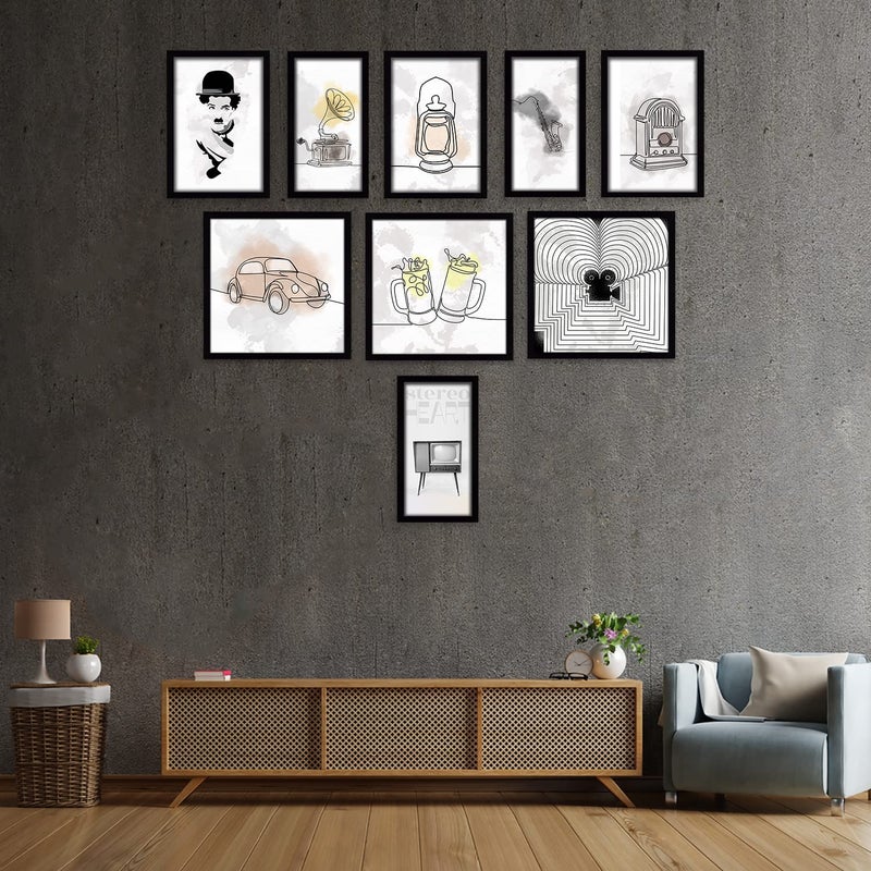 Ritwika's Ritwikas Minimal Abstract And Line Wall Art Collection Of 90s Vintage And Nostalgic With Frame Perfect for Home and Office Decor in Different Sizes 10 SET OF 9 ALL - Image 4