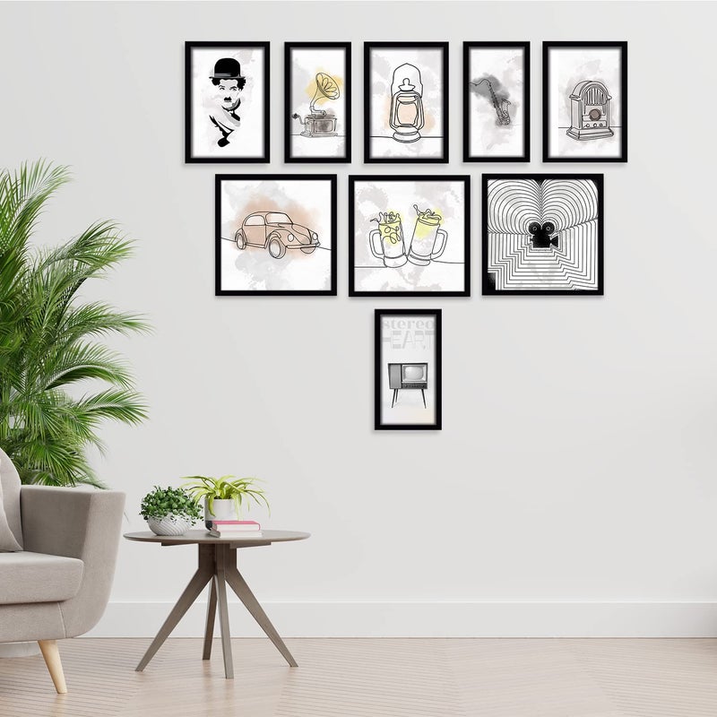Ritwika's Ritwikas Minimal Abstract And Line Wall Art Collection Of 90s Vintage And Nostalgic With Frame Perfect for Home and Office Decor in Different Sizes 10 SET OF 9 ALL - Image 3