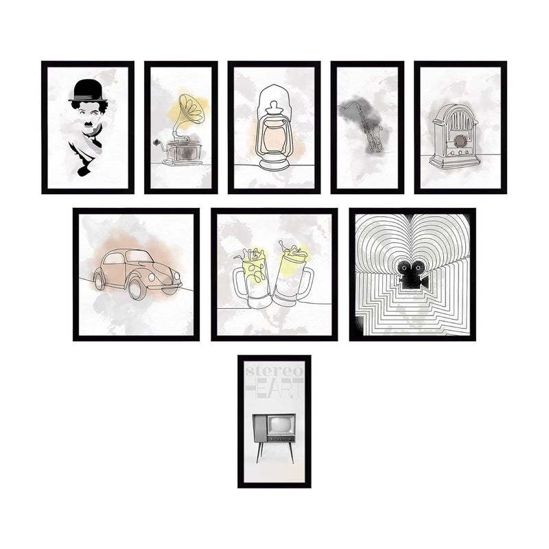 Ritwika's Ritwikas Minimal Abstract And Line Wall Art Collection Of 90s Vintage And Nostalgic With Frame Perfect for Home and Office Decor in Different Sizes 10 SET OF 9 ALL - Image 1