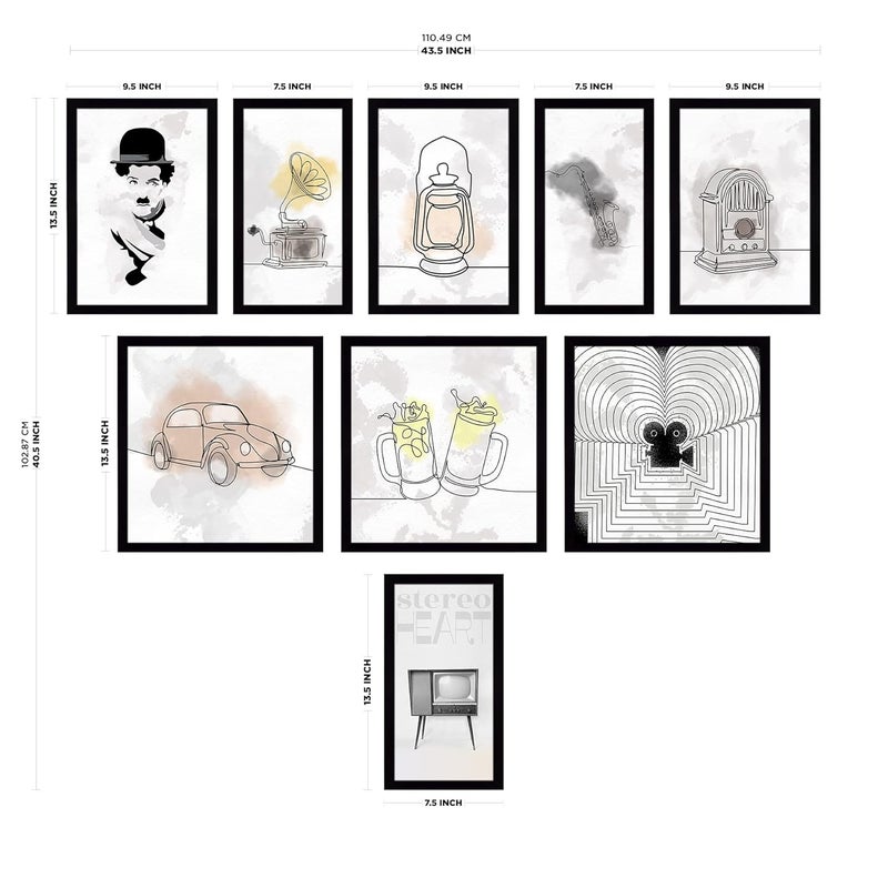 Ritwika's Ritwikas Minimal Abstract And Line Wall Art Collection Of 90s Vintage And Nostalgic With Frame Perfect for Home and Office Decor in Different Sizes 10 SET OF 9 ALL - Image 2