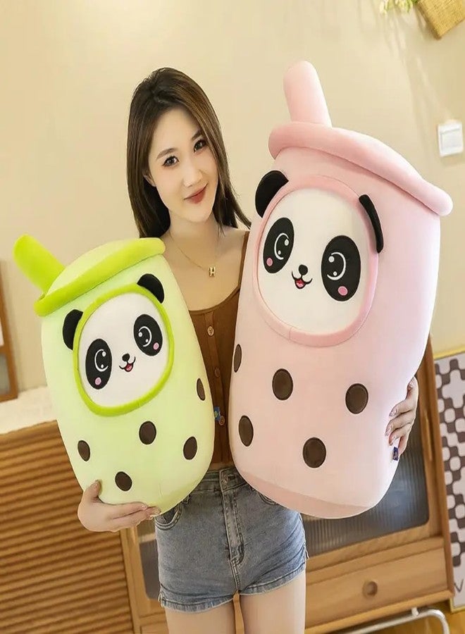 TechMax Solution Cute Panda Boba Tea Plush Stuffed Bubble Tea Plushie Cartoon Soft Strawberry Milk Tea Cup Panda Pillow Home Hugging Gift for Kids Smile Eyes (27.5 INCH, Green-Panda Boba) - Image 4
