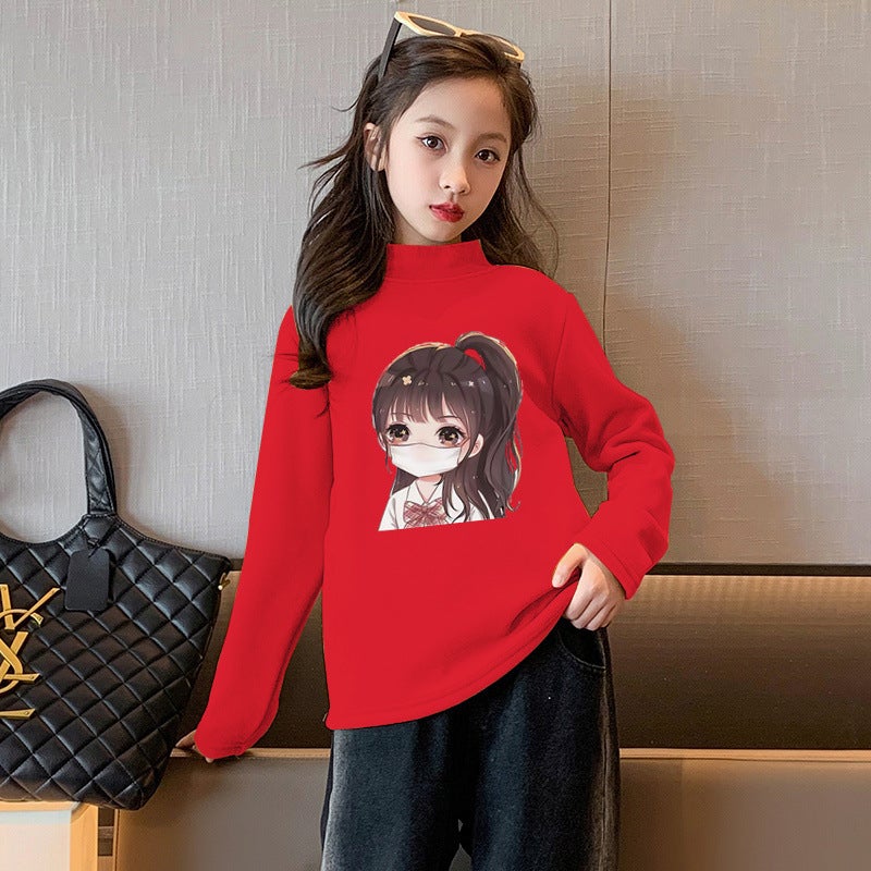 Y2367# Girls De Velvet Long Sleeve T-Shirt Autumn New Cuhk Children'S Foreign Style De Velvet Children'S Comfortable Joker T-Shirt Tide - Image 1