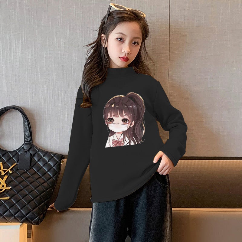Y2367# Girls De Velvet Long Sleeve T-Shirt Autumn New Cuhk Children'S Foreign Style De Velvet Children'S Comfortable Joker T-Shirt Tide - Image 3