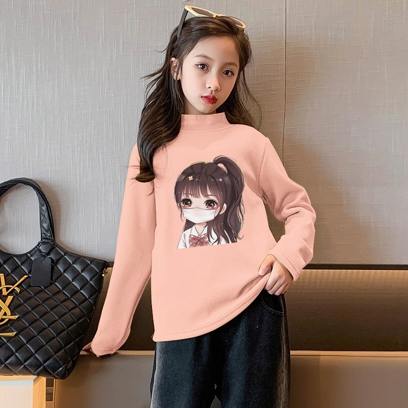Y2367# Girls De Velvet Long Sleeve T-Shirt Autumn New Cuhk Children'S Foreign Style De Velvet Children'S Comfortable Joker T-Shirt Tide - Image 4