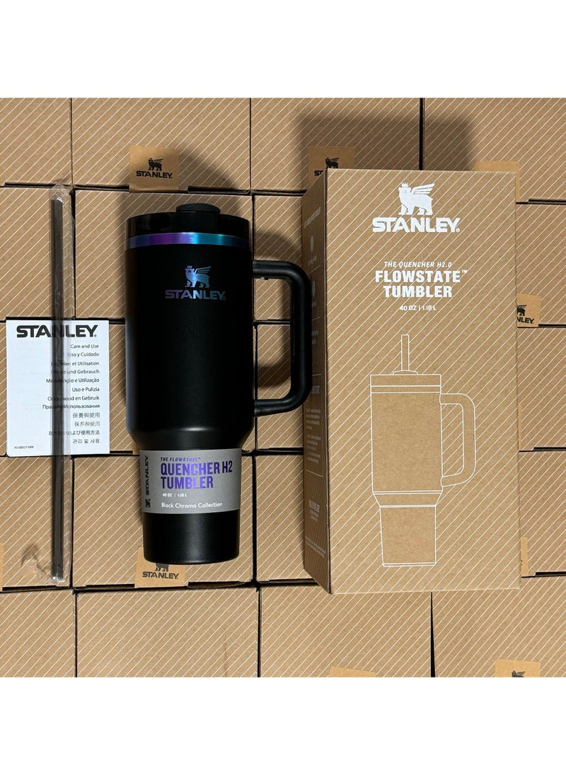 Quencher H2.0 FlowState Stainless Steel Vacuum Insulated Tumbler with Lid and Straw for Water, Iced Tea or Coffee, Smoothie and More, 40Ounce Stainless Steel 32x15x 10cm