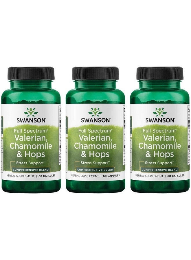 Swanson Valerian, Chamomile & Hops - Full Spectrum Herbal Supplement Promoting Relaxation & Comfort - Natural Formula Supporting Mind & Body Wellness - (60 Capsules) (3 Pack) - Image 1