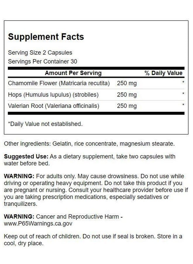 Swanson Valerian, Chamomile & Hops - Full Spectrum Herbal Supplement Promoting Relaxation & Comfort - Natural Formula Supporting Mind & Body Wellness - (60 Capsules) (3 Pack) - Image 2