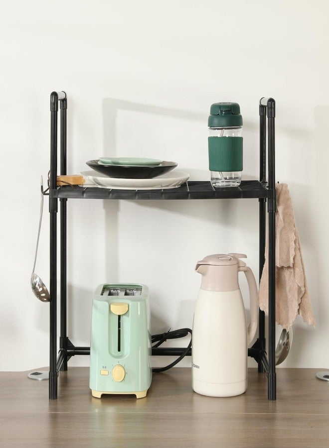 HOME CUBE 2 Tier Microwave Stand with Storage Shelves, Kitchen Countertop Organiser with Hooks, Kitchen Storage Rack, Baker's Rack, OTG Stand, Spice Organizer, Space Saving Organizer (50.5x27x51cm) - Image 5
