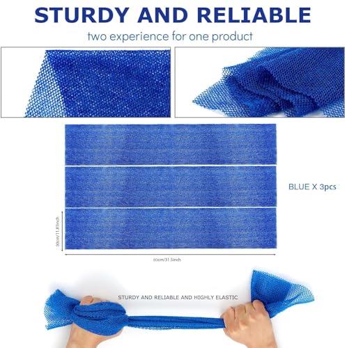 UJFQBH 3 Pieces African Bath Sponge African Net Long Net Bath Sponge Exfoliating Shower Body Scrubber Back Scrubber Skin Smoother,Great for Daily Use (Blue) - Image 3