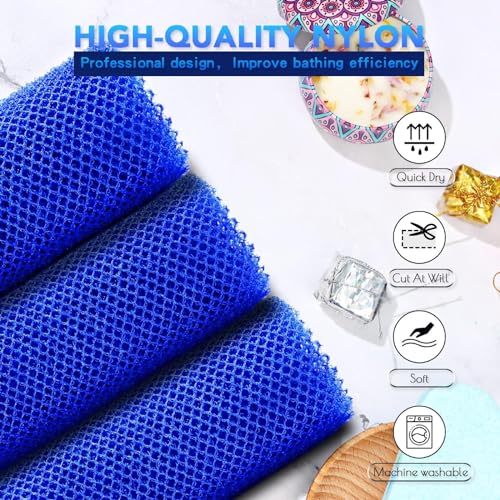 UJFQBH 3 Pieces African Bath Sponge African Net Long Net Bath Sponge Exfoliating Shower Body Scrubber Back Scrubber Skin Smoother,Great for Daily Use (Blue) - Image 4