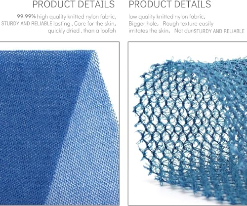 UJFQBH 3 Pieces African Bath Sponge African Net Long Net Bath Sponge Exfoliating Shower Body Scrubber Back Scrubber Skin Smoother,Great for Daily Use (Blue) - Image 2