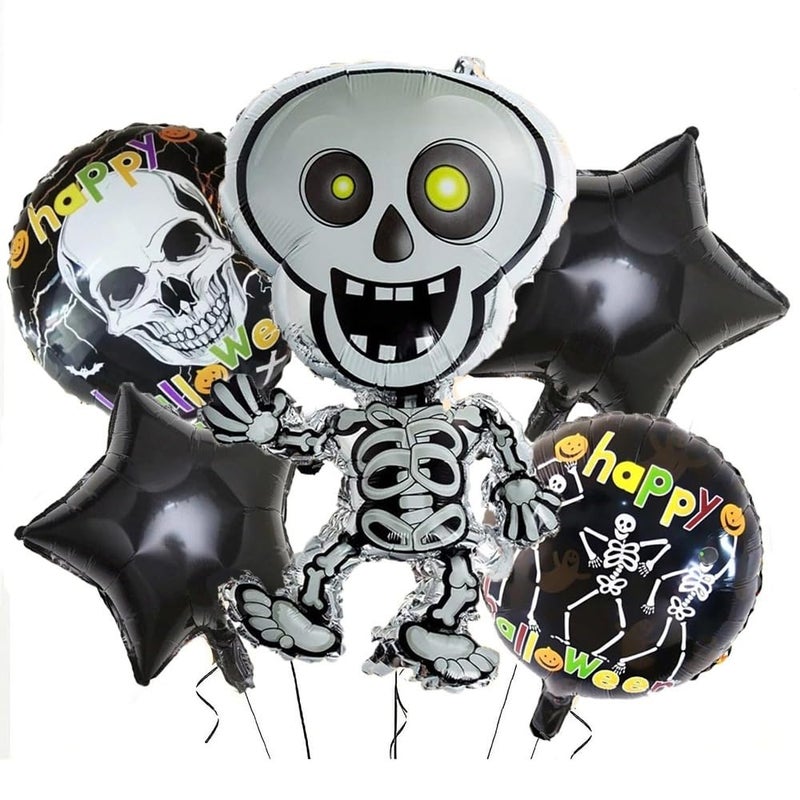 Pop The Party Halloween Skeleton & Ghost Foil Balloons – Black & White Spooky Decorations for Trick or Treat, Haunted House, and Halloween Party Supplies(Pack of 5) - Image 4