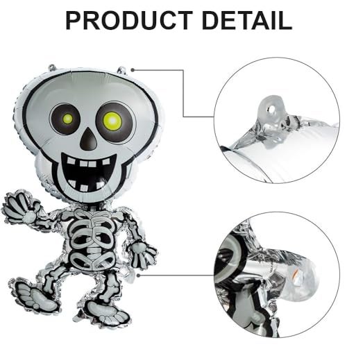 Pop The Party Halloween Skeleton & Ghost Foil Balloons – Black & White Spooky Decorations for Trick or Treat, Haunted House, and Halloween Party Supplies(Pack of 5) - Image 3