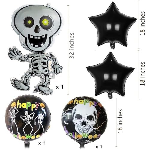 Pop The Party Halloween Skeleton & Ghost Foil Balloons – Black & White Spooky Decorations for Trick or Treat, Haunted House, and Halloween Party Supplies(Pack of 5) - Image 2