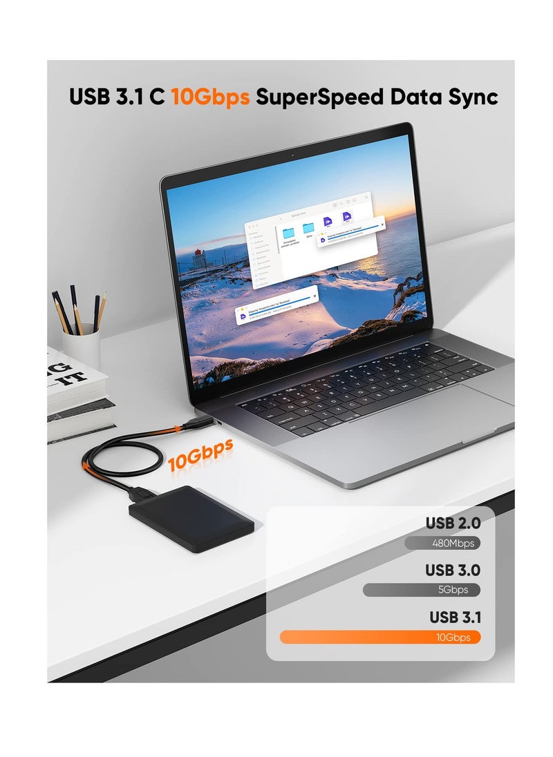 USB C Hard Drive Cable 2FT, 10Gbps Data Transfer Speed, USB C to Micro B Male Cable, Compatible with iPhone 15 Plus/15 Pro Max, Seagate, WD My Passport, External Hard Drive Black
