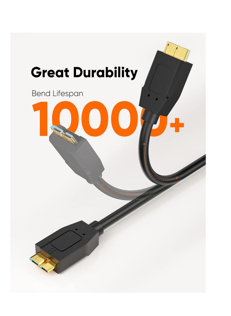 USB C Hard Drive Cable 2FT, 10Gbps Data Transfer Speed, USB C to Micro B Male Cable, Compatible with iPhone 15 Plus/15 Pro Max, Seagate, WD My Passport, External Hard Drive Black