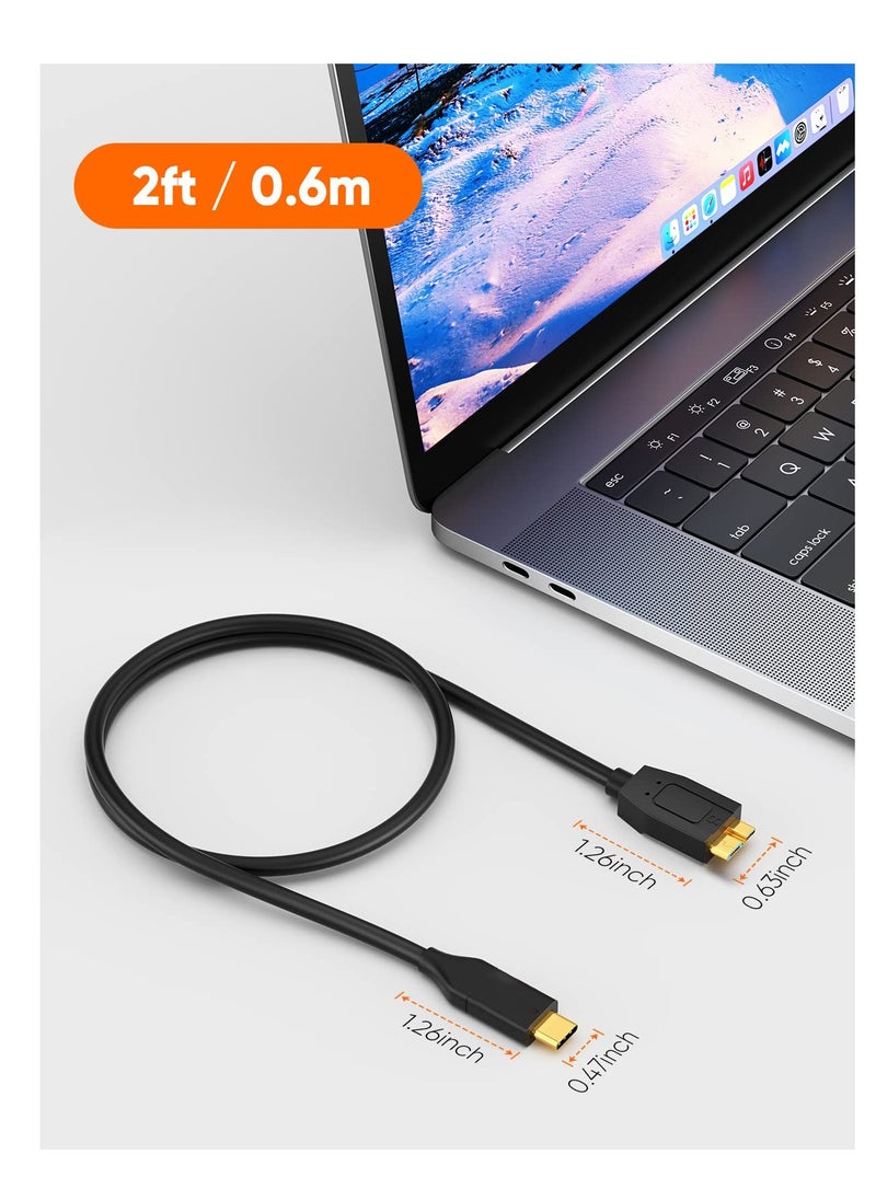 USB C Hard Drive Cable 2FT, 10Gbps Data Transfer Speed, USB C to Micro B Male Cable, Compatible with iPhone 15 Plus/15 Pro Max, Seagate, WD My Passport, External Hard Drive Black
