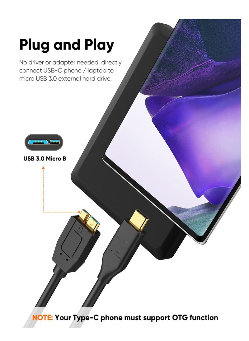 USB C Hard Drive Cable 2FT, 10Gbps Data Transfer Speed, USB C to Micro B Male Cable, Compatible with iPhone 15 Plus/15 Pro Max, Seagate, WD My Passport, External Hard Drive Black