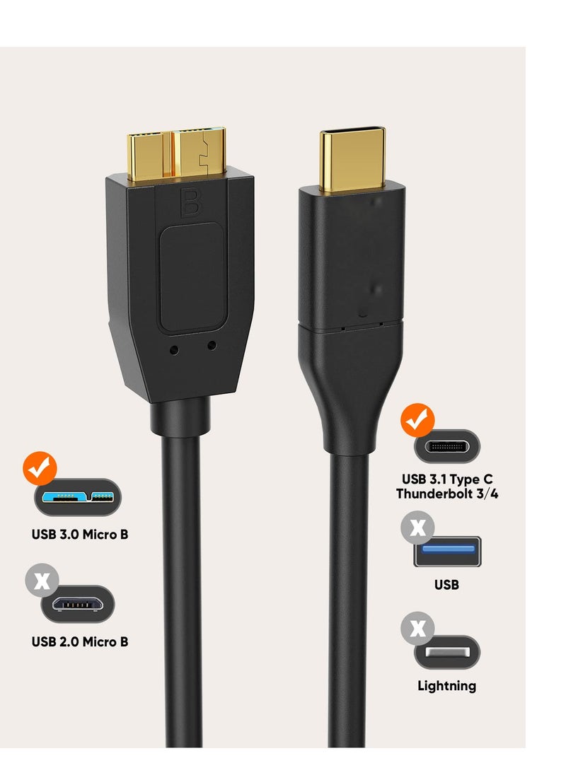 USB C Hard Drive Cable 2FT, 10Gbps Data Transfer Speed, USB C to Micro B Male Cable, Compatible with iPhone 15 Plus/15 Pro Max, Seagate, WD My Passport, External Hard Drive Black