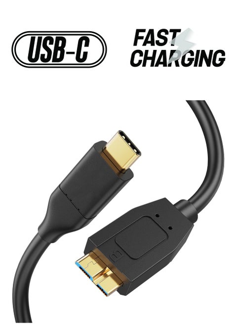 USB C Hard Drive Cable 2FT, 10Gbps Data Transfer Speed, USB C to Micro B Male Cable, Compatible with iPhone 15 Plus/15 Pro Max, Seagate, WD My Passport, External Hard Drive Black