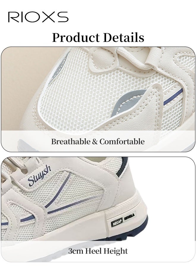 RIOXS Women's Athlesiure Shoes, Breathable Mesh Running Shoes, Anti-slip Womens Trainers, Anti-slip Lightweight Walking Shoes for Women, Athletic Sneaker for Ladies, Comfy Training Shoes for Workout Gym Hiking, Stylish Sneakers Pair with Casual Outfits Sportswear Jeans, White Blue Tennis Shoe - Image 5