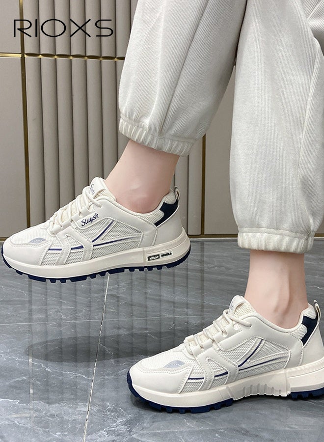 RIOXS Women's Athlesiure Shoes, Breathable Mesh Running Shoes, Anti-slip Womens Trainers, Anti-slip Lightweight Walking Shoes for Women, Athletic Sneaker for Ladies, Comfy Training Shoes for Workout Gym Hiking, Stylish Sneakers Pair with Casual Outfits Sportswear Jeans, White Blue Tennis Shoe - Image 2
