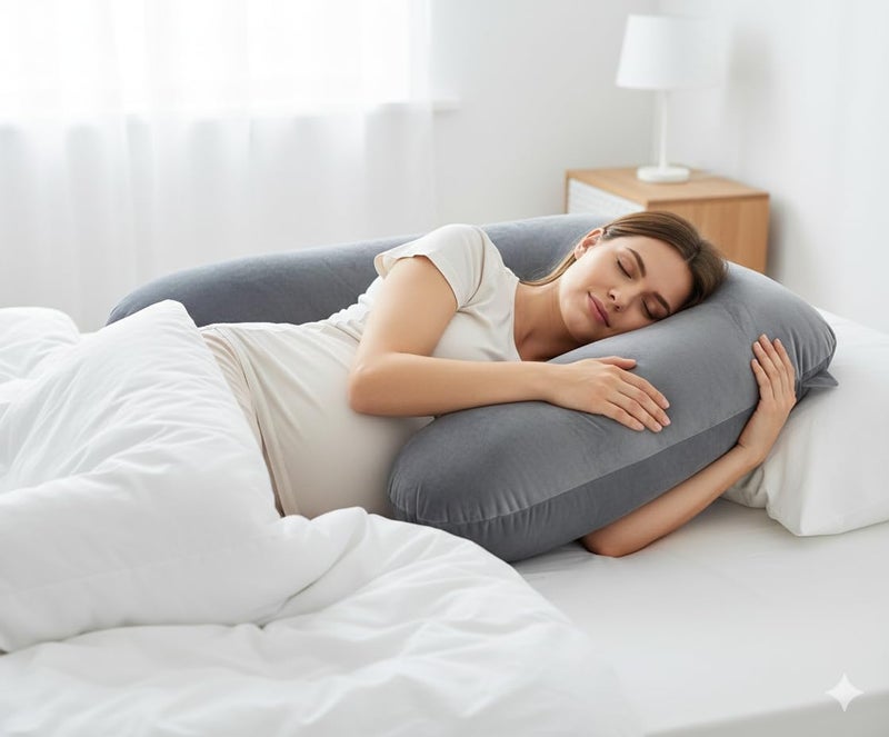 Bare Home وسادة الحمل على شكل U و C من بار هوم – وسادة مريحة للجسم بالكامل للنوم، دعم للظهر، الوركين، الساقين والبطن – وسادة حمل كبيرة بطول 67 إنش للنساء - Image 5