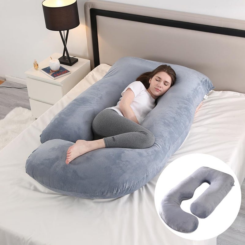Bare Home وسادة الحمل على شكل U و C من بار هوم – وسادة مريحة للجسم بالكامل للنوم، دعم للظهر، الوركين، الساقين والبطن – وسادة حمل كبيرة بطول 67 إنش للنساء - Image 3