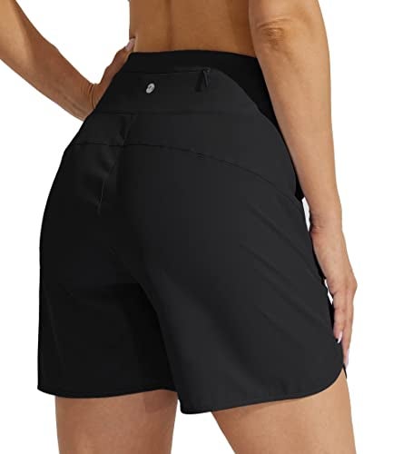 Willit Women's Athletic Running Shorts 5" Quick Dry Workout Hiking High Waisted Active Gym Exercise Zipper Pocket Black M - Image 2