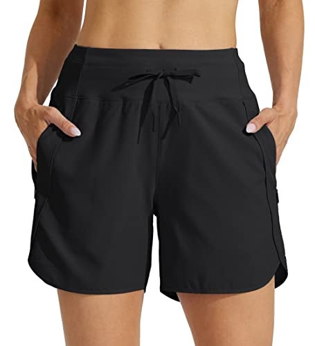 Willit Women's Athletic Running Shorts 5" Quick Dry Workout Hiking High Waisted Active Gym Exercise Zipper Pocket Black M - Image 3