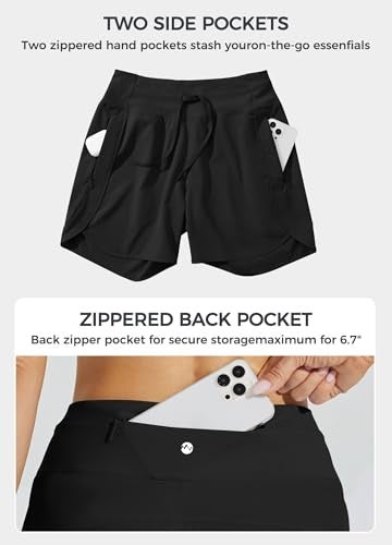 Willit Women's Athletic Running Shorts 5" Quick Dry Workout Hiking High Waisted Active Gym Exercise Zipper Pocket Black M - Image 5