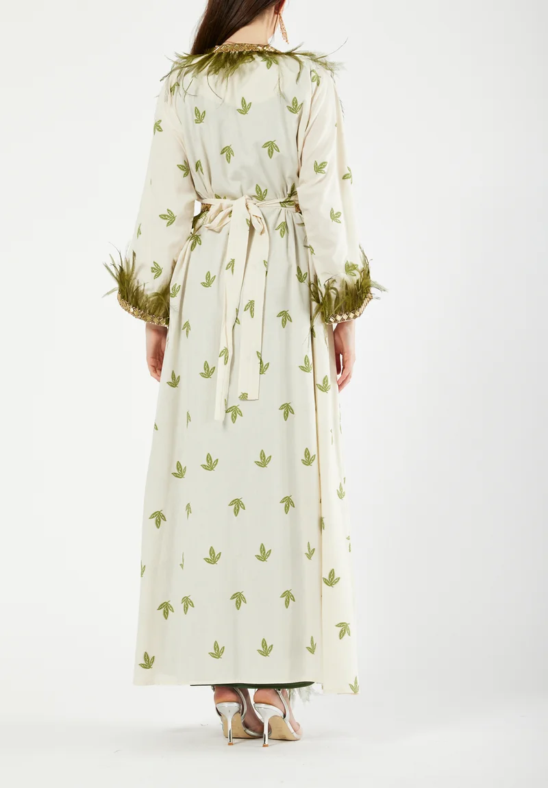 Amri Beautiful Jalabiya With Inner and Feather Embellished Overlay