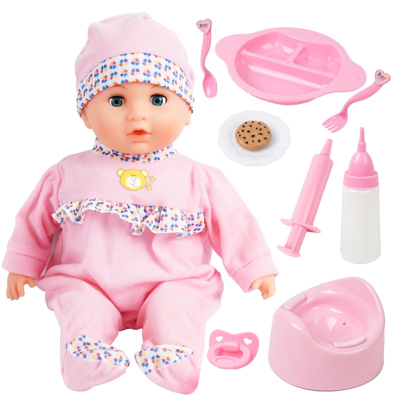SMILESSKIDDO Interactive Baby Doll Pink 16 Inch Crying Talking Feeding Dolls with Different Sounds and Accessories Pretend Play Preschool Toys for 2 3 4 5 Year Old Girls Boys Gift - Image 3