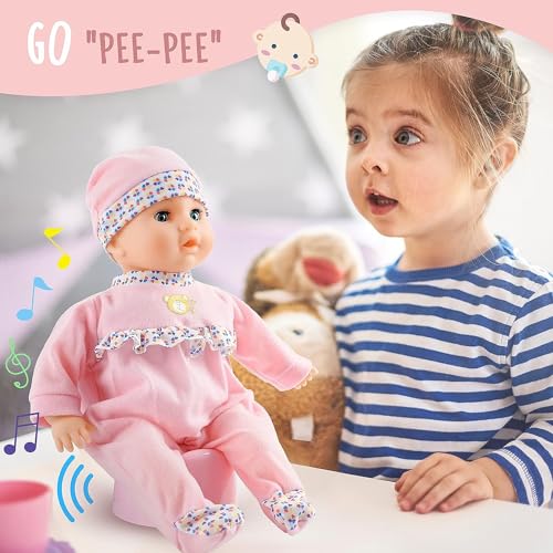 SMILESSKIDDO Interactive Baby Doll Pink 16 Inch Crying Talking Feeding Dolls with Different Sounds and Accessories Pretend Play Preschool Toys for 2 3 4 5 Year Old Girls Boys Gift - Image 5