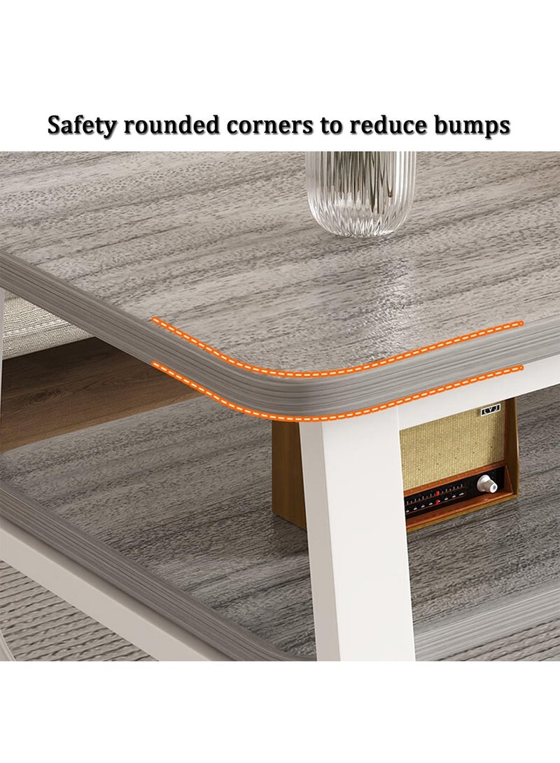 تايمي طاولة قهوة خشبية مع مساحة تخزين من طبقتين وأرجل معدنية، طاولة مركزية بتصميم عصري لغرفة المعيشة والمكتب، مقاس 100×60×48 سم - رمادي - Image 5