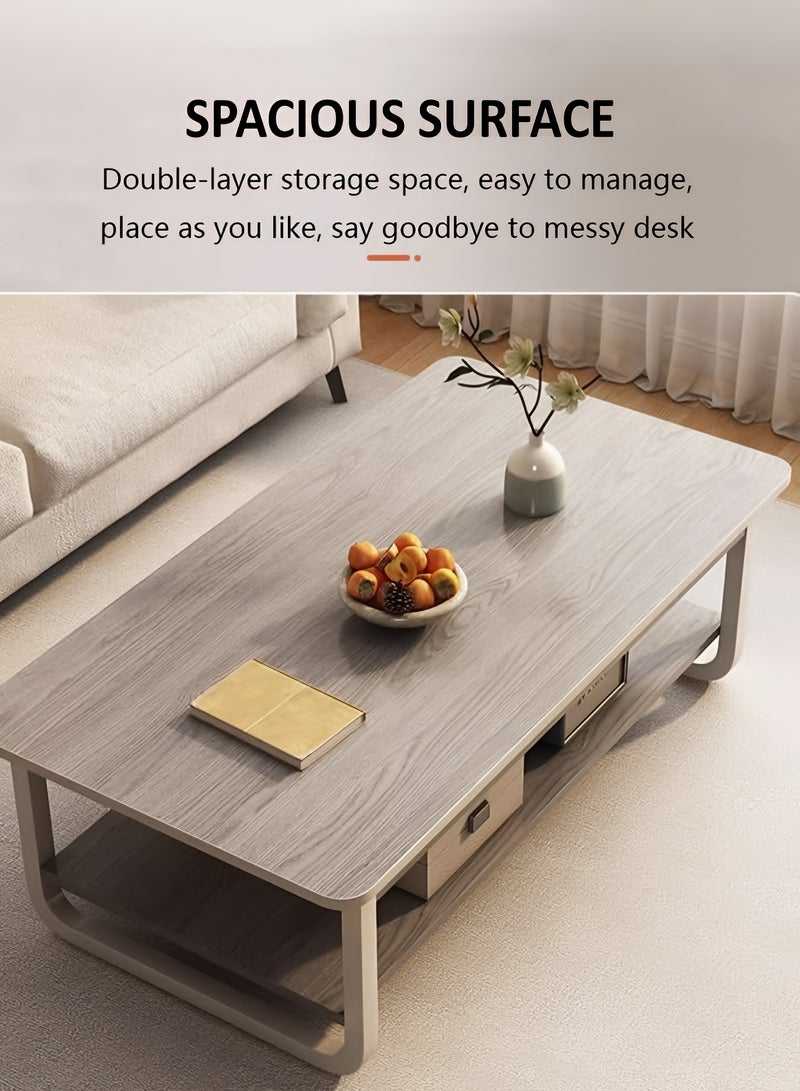 تايمي طاولة قهوة خشبية مع مساحة تخزين من طبقتين وأرجل معدنية، طاولة مركزية بتصميم عصري لغرفة المعيشة والمكتب، مقاس 100×60×48 سم - رمادي - Image 4