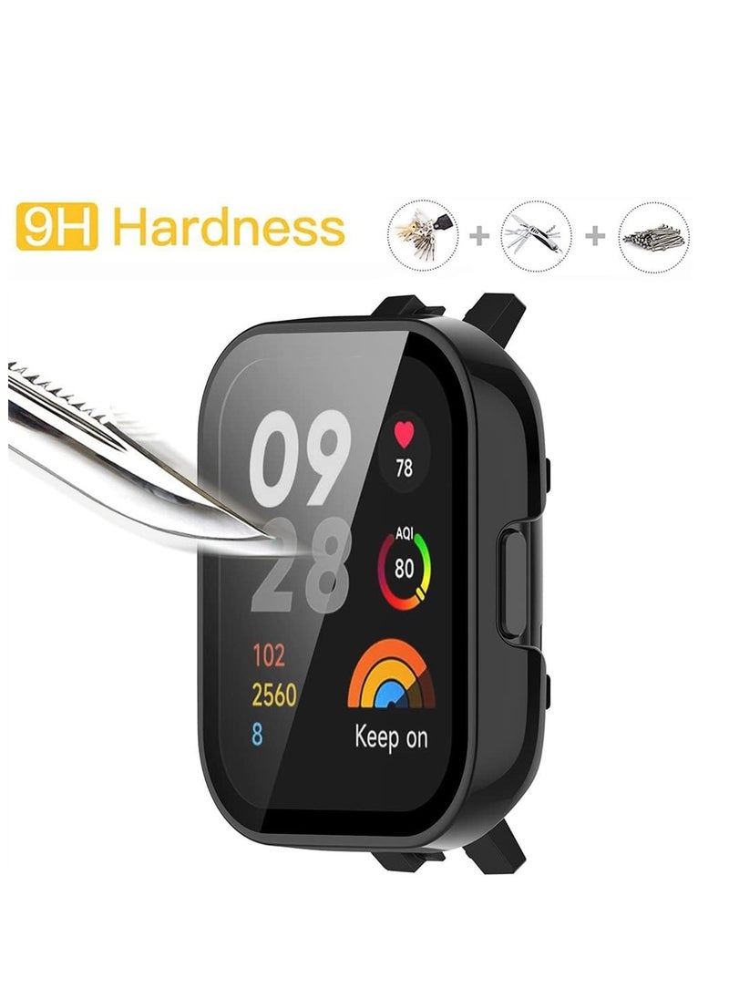 SYOSI - 2 Pcs Case With Tempered Glass Screen Protector Compatible for Xiaomi Redmi Watch 3, 9H Hardness All-round Protective Cover Ultra-thin Protective PC Case Cover for, Black and Transparent - Image 1